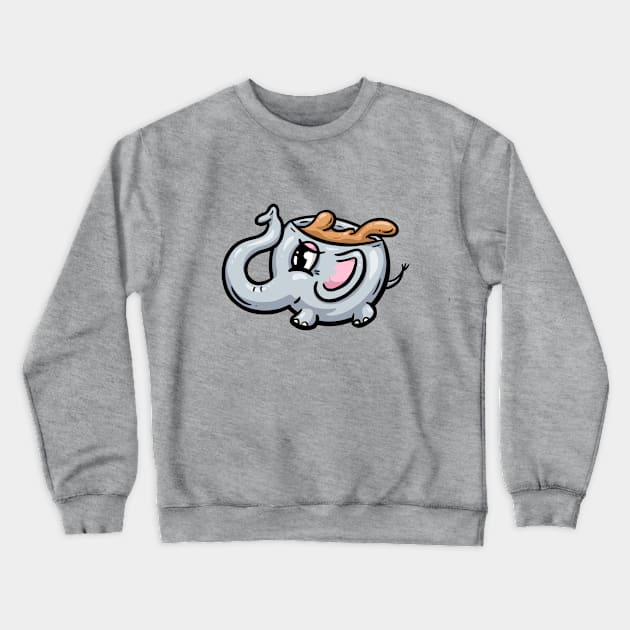 Elephant Cute Coffee Cup Cartoon Illustration Crewneck Sweatshirt by Squeeb Creative